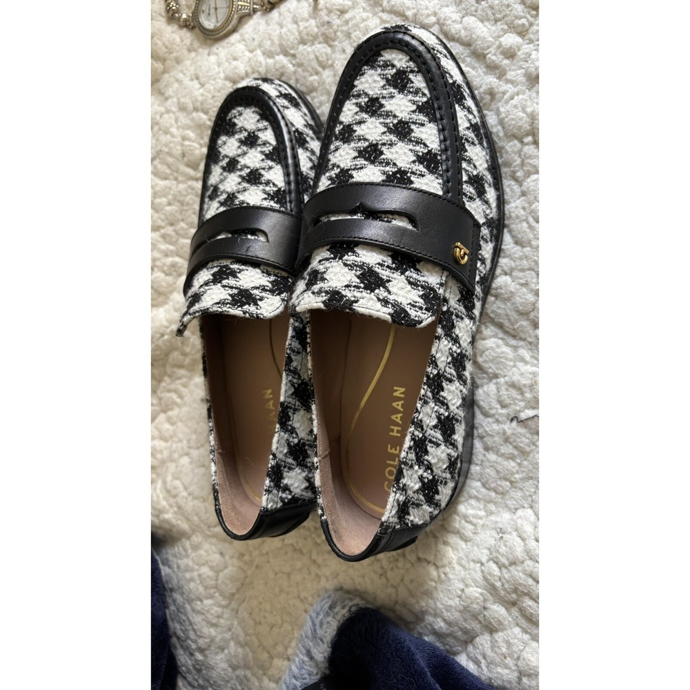 Cole Haan Lux Pinch Penny Loafer Natural Canvas Black Houndstooth NWT 159$ Sz 6